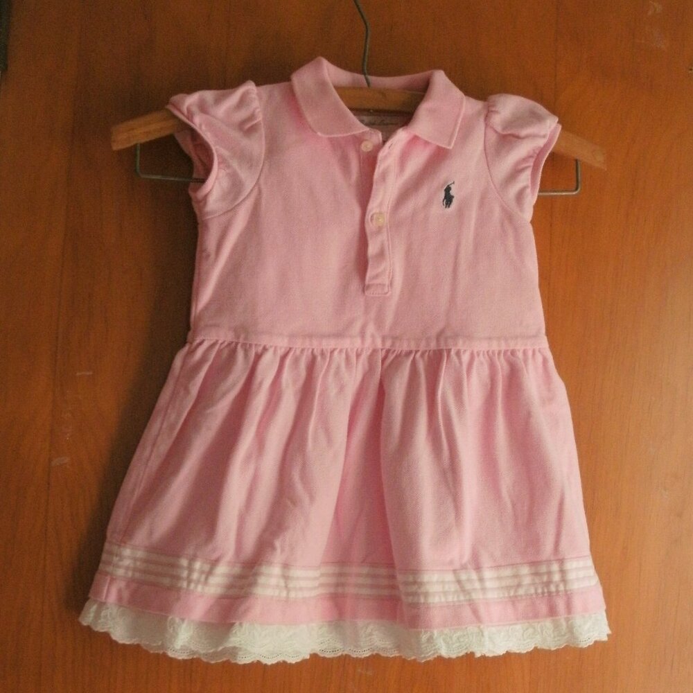 Polo Ralph Lauren Pink Polo Dress with White Eyelet Lace Ruffle size 24 Months